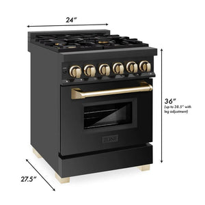 ZLINE - Autograph Edition 24 in. 2.8 cu. ft. Legacy Dual Fuel Range with 4 Burner Gas Cooktop and Electric Convection Oven in Black Stainless Steel and Polished Gold Accents