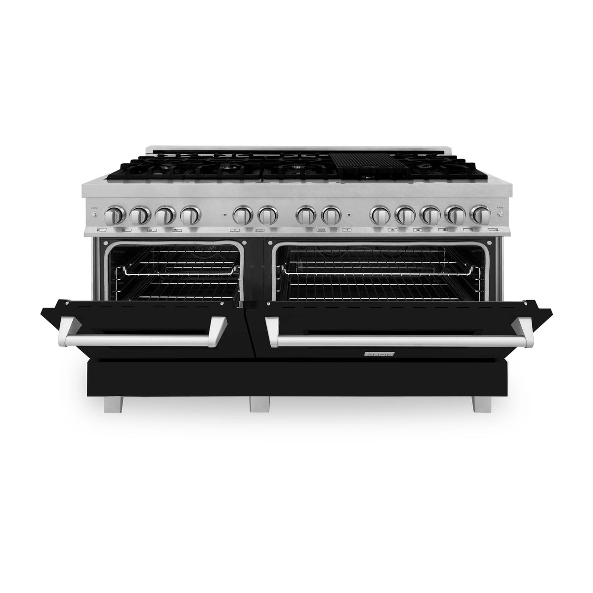 ZLINE - 60&quot; 7.4 cu. ft. Dual Fuel Range with Gas Stove and Electric Oven in Fingerprint Resistant Stainless Steel and Black Matte Doors (RAS-BLM-60)