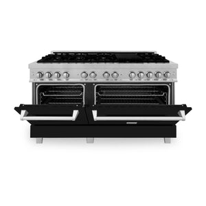 ZLINE 60" 7.4 cu. ft. Dual Fuel Range with Gas Stove and Electric Oven in Fingerprint Resistant Stainless Steel and Black Matte Doors (RAS-BLM-60)
