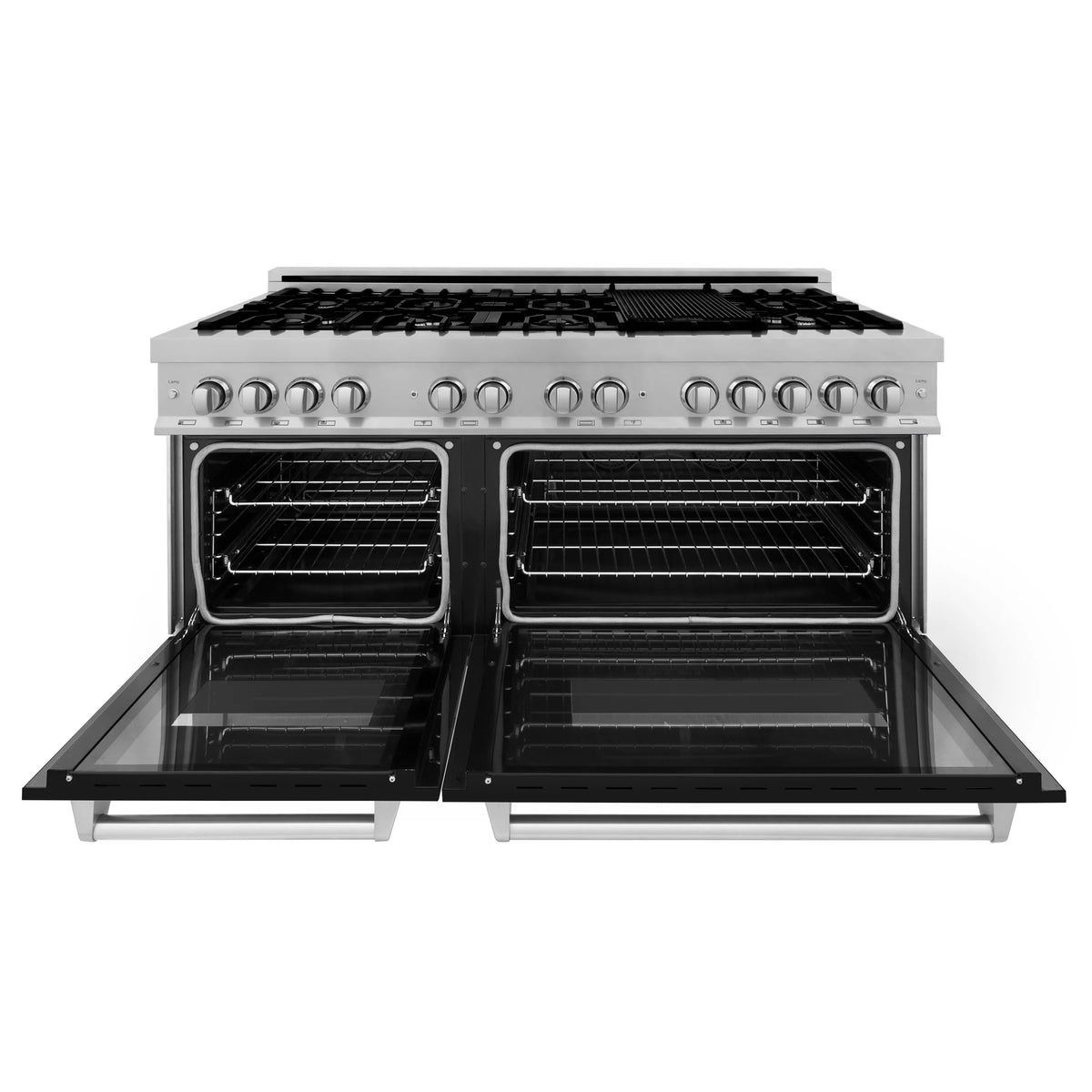 ZLINE - 60&quot; 7.4 cu. ft. Dual Fuel Range with Gas Stove and Electric Oven in Fingerprint Resistant Stainless Steel and Black Matte Doors (RAS-BLM-60)