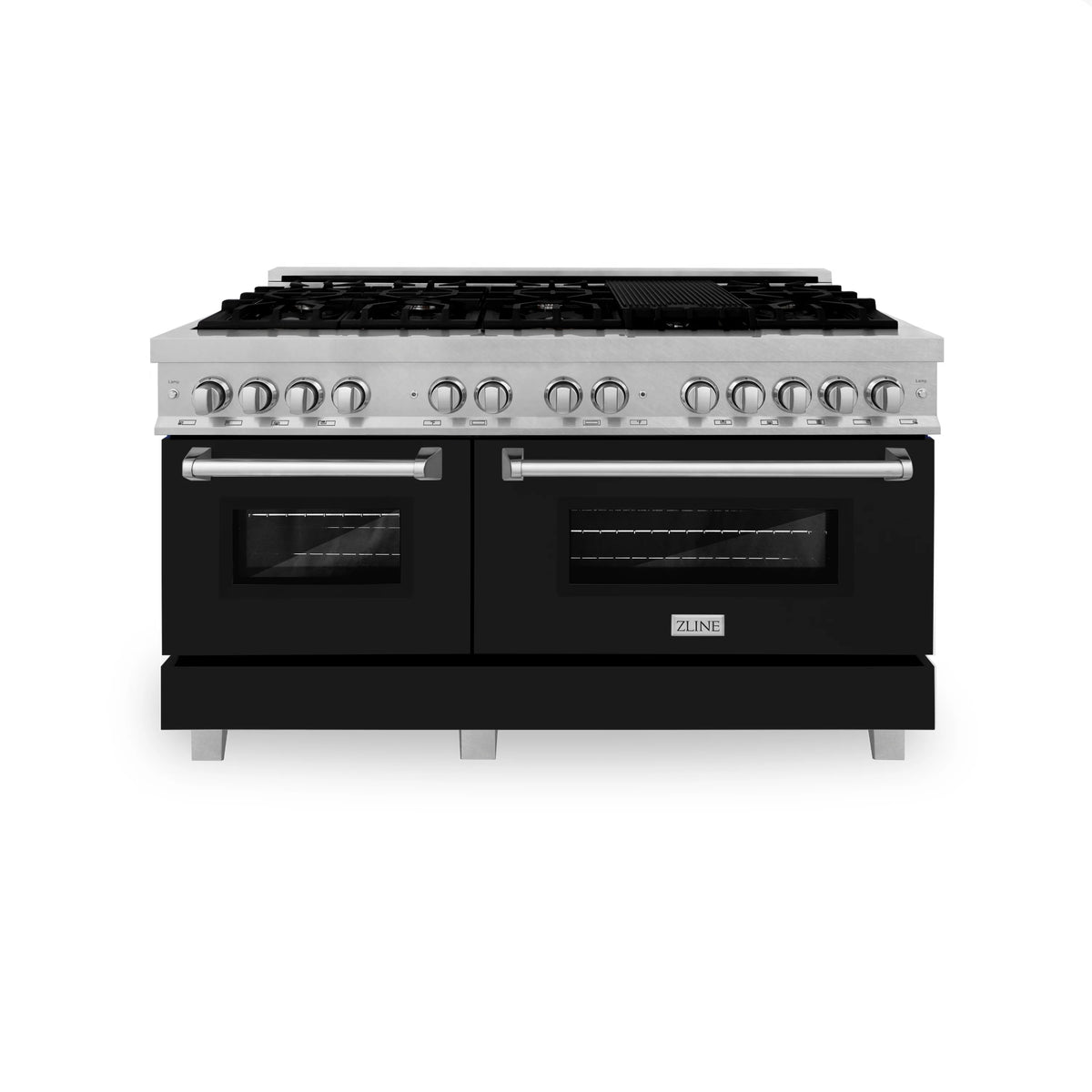 ZLINE - 60&quot; 7.4 cu. ft. Dual Fuel Range with Gas Stove and Electric Oven in Fingerprint Resistant Stainless Steel and Black Matte Doors (RAS-BLM-60)