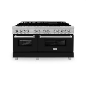ZLINE 60" 7.4 cu. ft. Dual Fuel Range with Gas Stove and Electric Oven in Fingerprint Resistant Stainless Steel and Black Matte Doors (RAS-BLM-60)