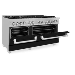 ZLINE 60" 7.4 cu. ft. Dual Fuel Range with Gas Stove and Electric Oven in Fingerprint Resistant Stainless Steel and Black Matte Doors (RAS-BLM-60)
