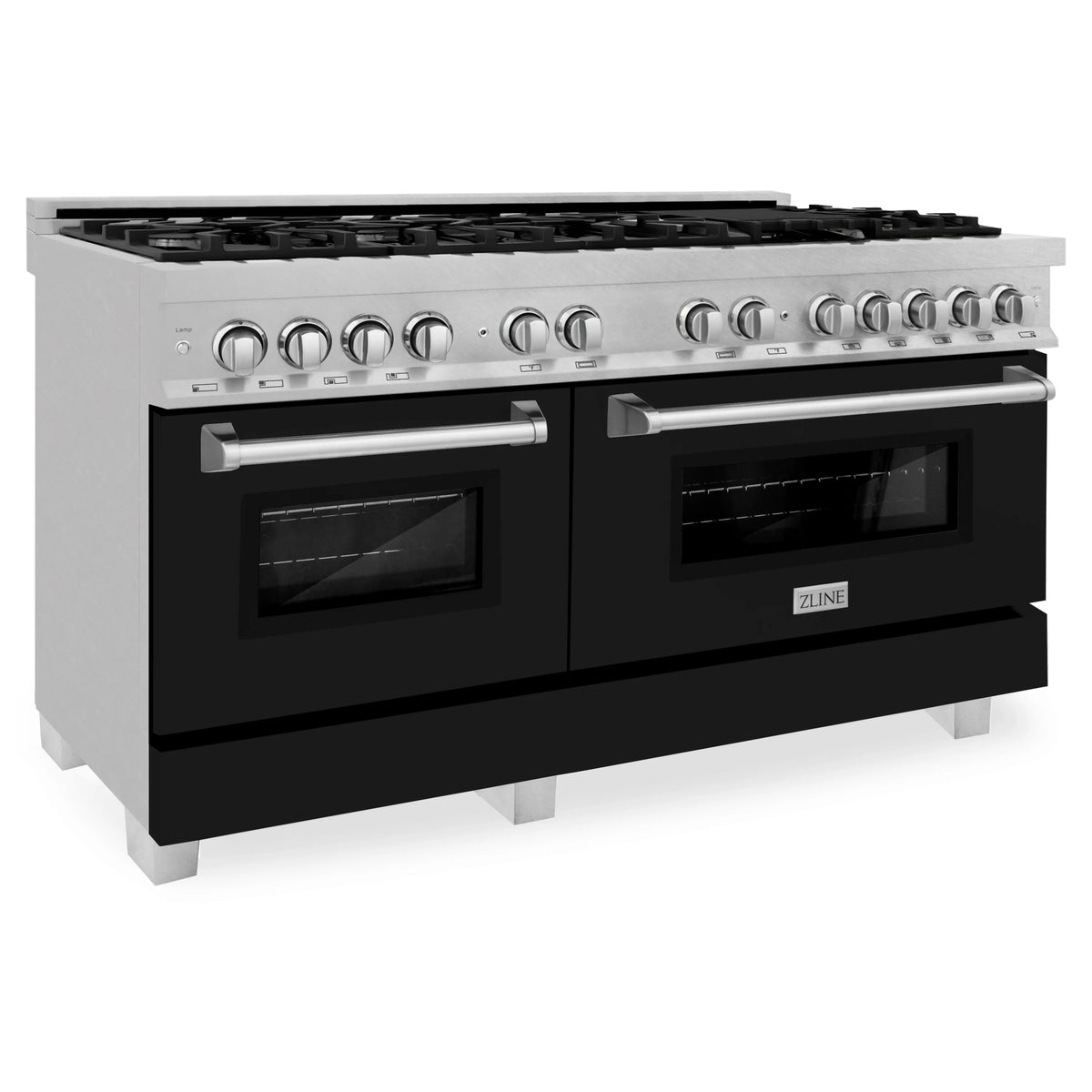 ZLINE - 60&quot; 7.4 cu. ft. Dual Fuel Range with Gas Stove and Electric Oven in Fingerprint Resistant Stainless Steel and Black Matte Doors (RAS-BLM-60)