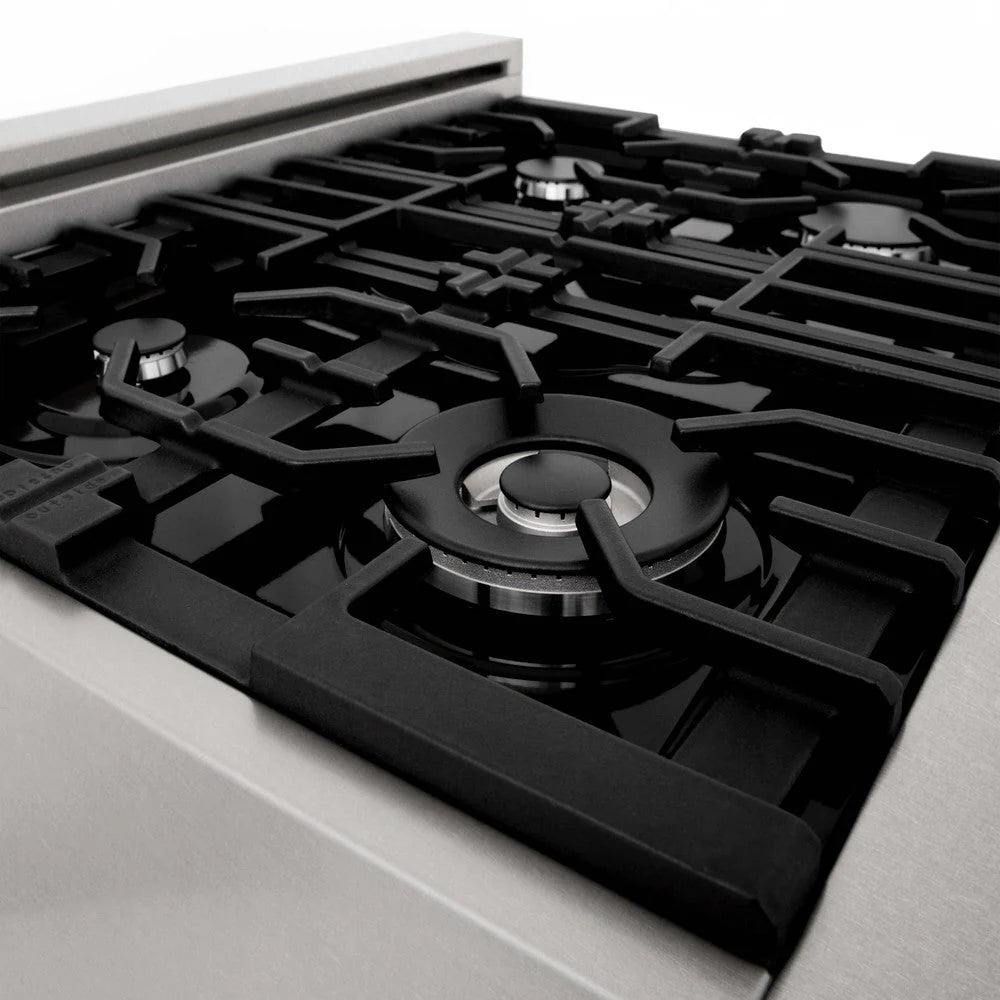 ZLINE - 30 in. Kitchen Package with Satin Stainless Steel Dual Fuel Range and Convertible Vent Range Hood