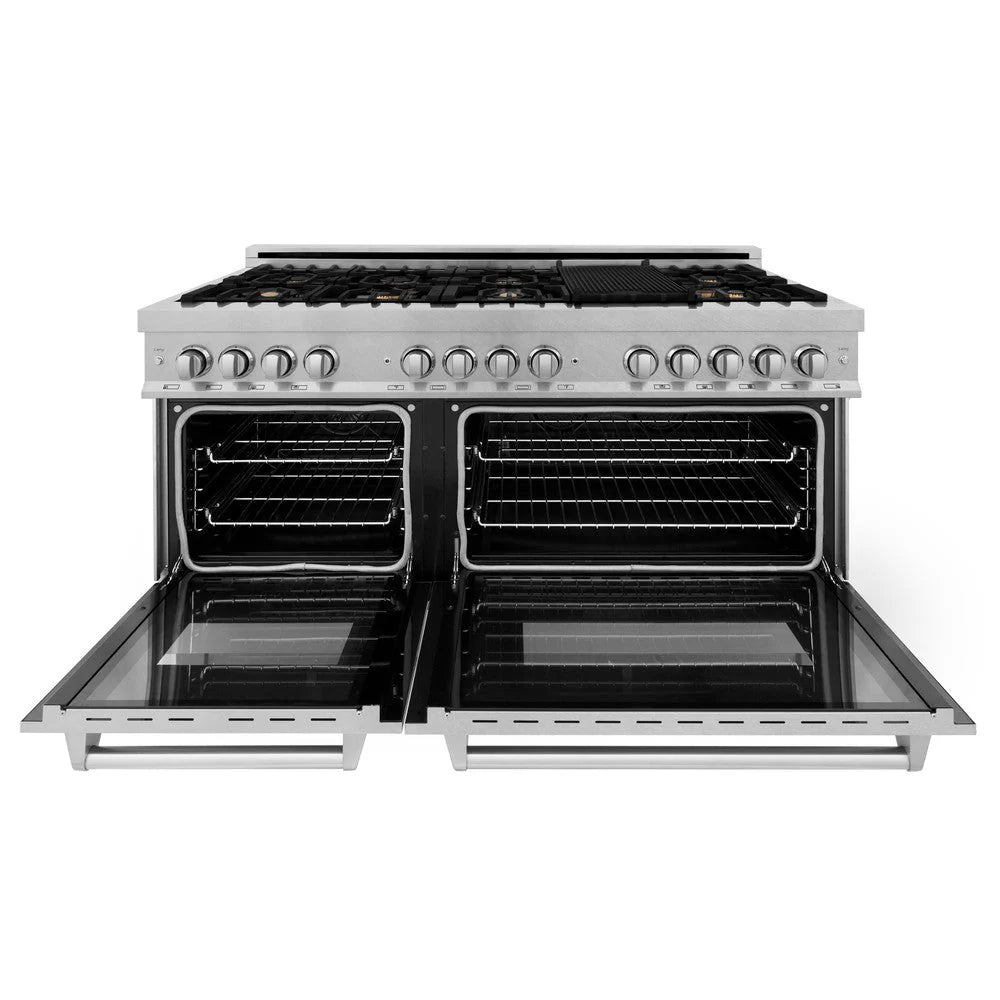 ZLINE - 60 in. 7.4 cu. ft. Legacy Dual Fuel Range with Gas Cooktop and 2 Electric Convection Ovens in Satin Stainless Steel with 8 Brass Burners