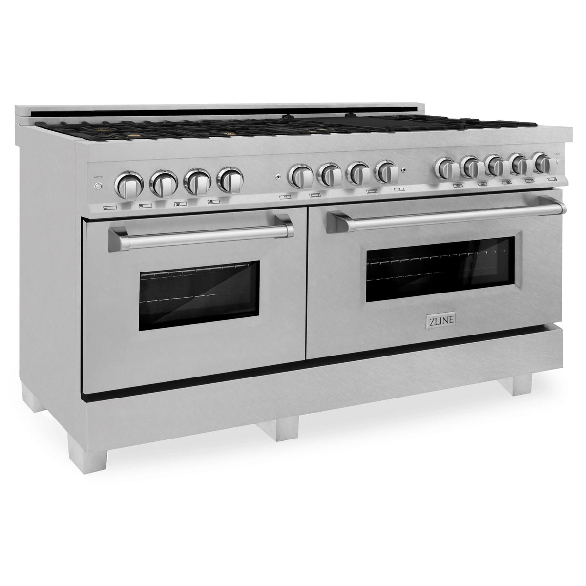 ZLINE 60 7.4 Cu. ft. Dual Fuel Range with GAS Stove and Electric Oven in DuraSnow Stainless Steel with Brass Burners (RAS-SN-BR-60)