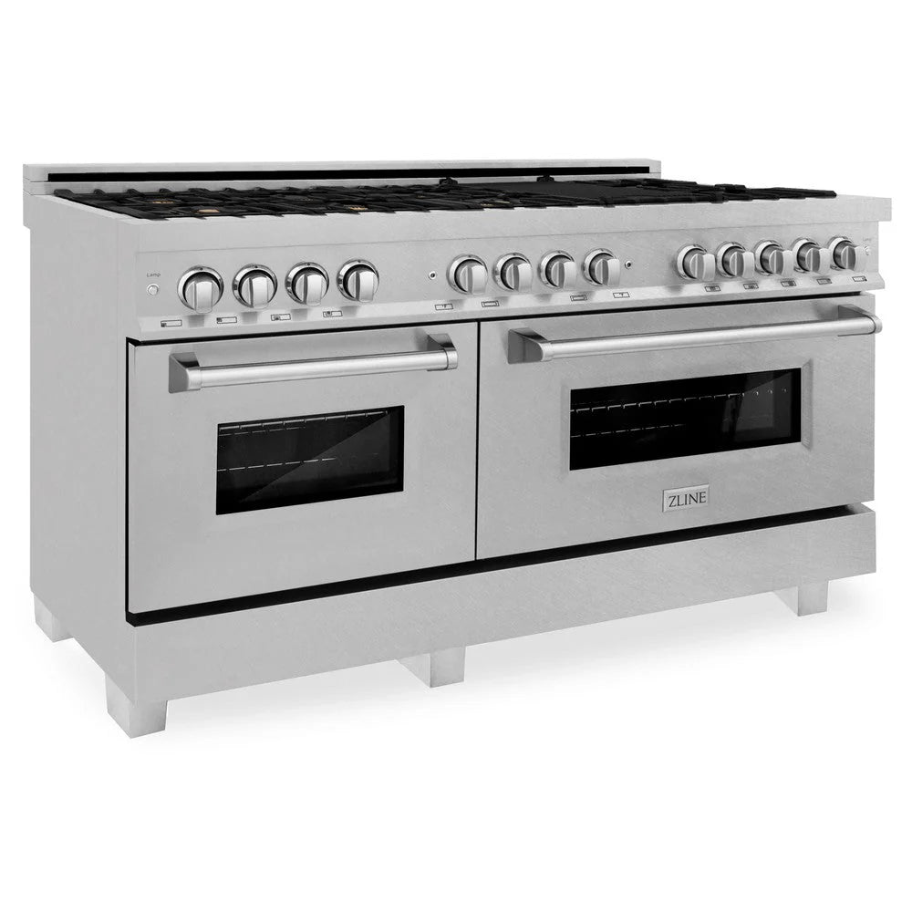 ZLINE - 60 in. 7.4 cu. ft. Legacy Dual Fuel Range with Gas Cooktop and 2 Electric Convection Ovens in Satin Stainless Steel with 8 Brass Burners