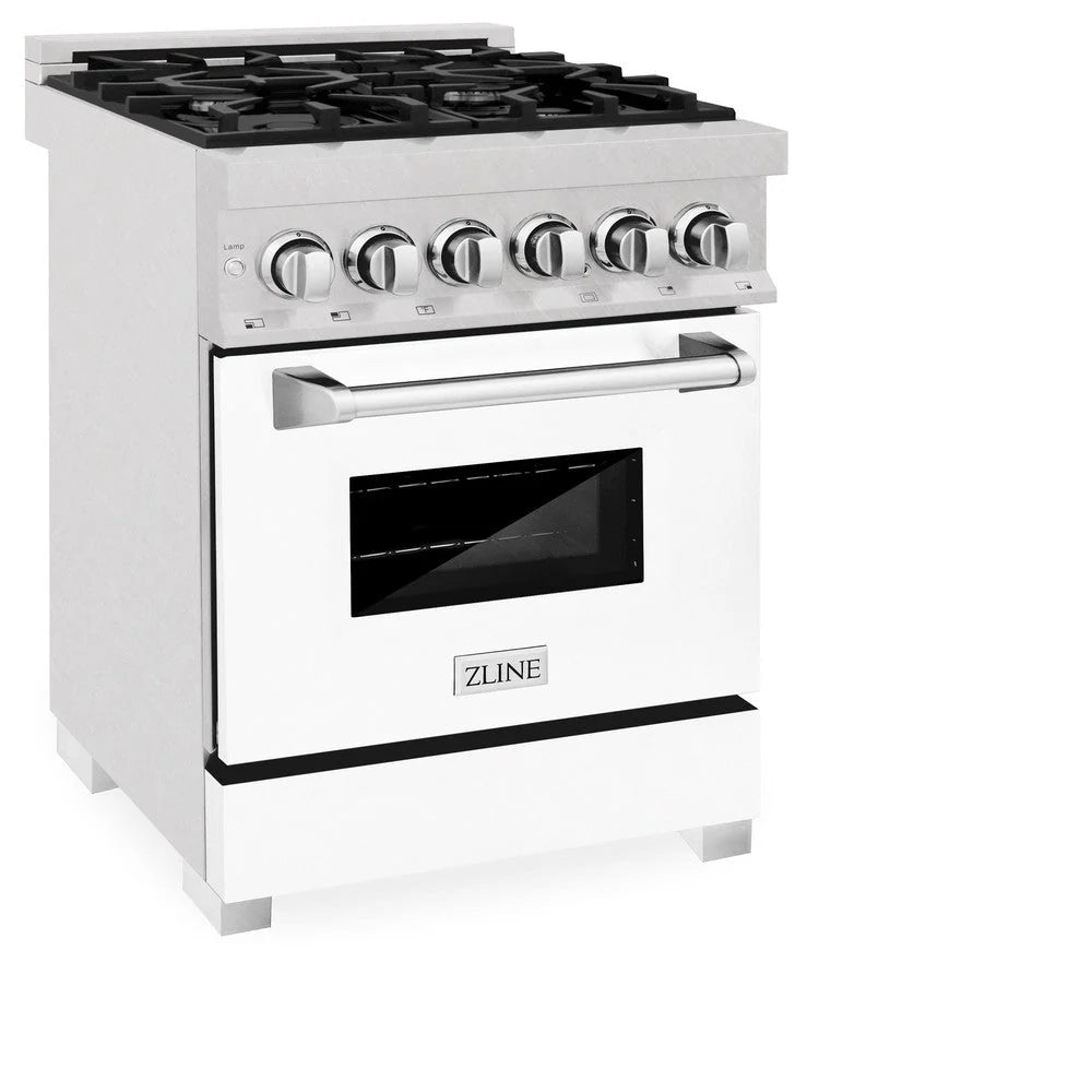 ZLINE - 24 in. 2.8 cu. ft. Legacy Dual Fuel Range with 4 Burner Gas Cooktop and Electric Convection Oven in Satin Stainless Steel and White Matte Door