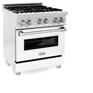 ZLINE 30" 4.0 cu. ft. Electric Oven, Gas Cooktop Dual Fuel Range, Griddle and White Matte Door in Fingerprint Resistant Stainless