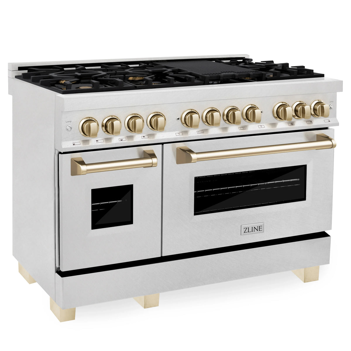 ZLINE - Autograph Edition 48&quot; 6.0 cu. ft. Dual Fuel Range, Gas Stove, Electric Oven in Stainless Steel, Gold Accents