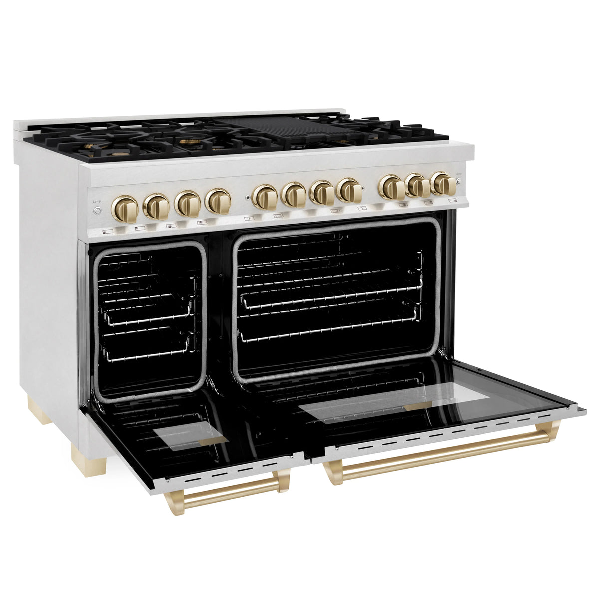 ZLINE - Autograph Edition 48&quot; 6.0 cu. ft. Dual Fuel Range, Gas Stove, Electric Oven in Stainless Steel, Gold Accents
