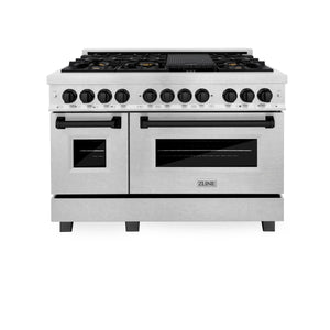 ZLINE Autograph Edition 48" 6.0 cu. ft. Dual Fuel Range, Gas Stove, Electric Oven in DuraSnow® Stainless Steel, Matte Black Accents