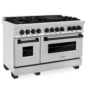 ZLINE Autograph Edition 48" 6.0 cu. ft. Dual Fuel Range, Gas Stove, Electric Oven in DuraSnow® Stainless Steel, Matte Black Accents