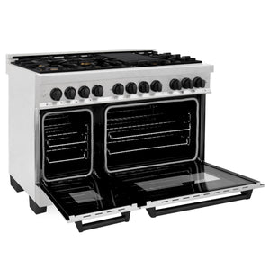ZLINE Autograph Edition 48" 6.0 cu. ft. Dual Fuel Range, Gas Stove, Electric Oven in DuraSnow® Stainless Steel, Matte Black Accents