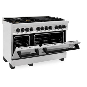 ZLINE Autograph Edition 48" 6.0 cu. ft. Dual Fuel Range, Gas Stove, Electric Oven in DuraSnow® Stainless Steel, Matte Black Accents