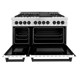 ZLINE Autograph Edition 48" 6.0 cu. ft. Dual Fuel Range, Gas Stove, Electric Oven in Stainless Steel, White Matte Door, Matte Black Accents