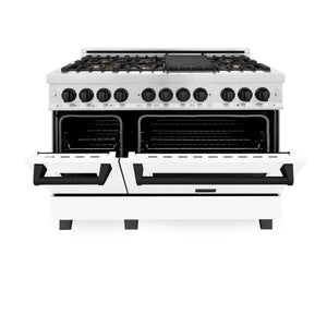 ZLINE Autograph Edition 48" 6.0 cu. ft. Dual Fuel Range, Gas Stove, Electric Oven in Stainless Steel, White Matte Door, Matte Black Accents