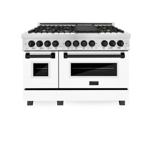 ZLINE Autograph Edition 48" 6.0 cu. ft. Dual Fuel Range, Gas Stove, Electric Oven in Stainless Steel, White Matte Door, Matte Black Accents