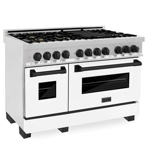 ZLINE Autograph Edition 48" 6.0 cu. ft. Dual Fuel Range, Gas Stove, Electric Oven in Stainless Steel, White Matte Door, Matte Black Accents