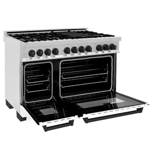 ZLINE Autograph Edition 48" 6.0 cu. ft. Dual Fuel Range, Gas Stove, Electric Oven in Stainless Steel, White Matte Door, Matte Black Accents