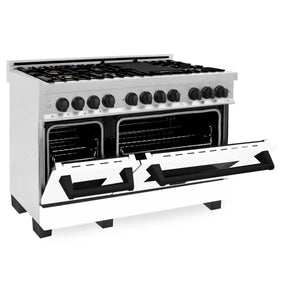 ZLINE Autograph Edition 48" 6.0 cu. ft. Dual Fuel Range, Gas Stove, Electric Oven in Stainless Steel, White Matte Door, Matte Black Accents