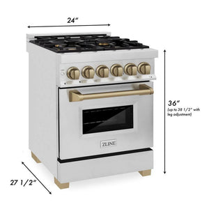 ZLINE - Autograph Edition 24 in. 2.8 cu. ft. Legacy Dual Fuel Range with 4 Burner Gas Cooktop and Electric Convection Oven in Stainless Steel and Champagne Bronze Accents