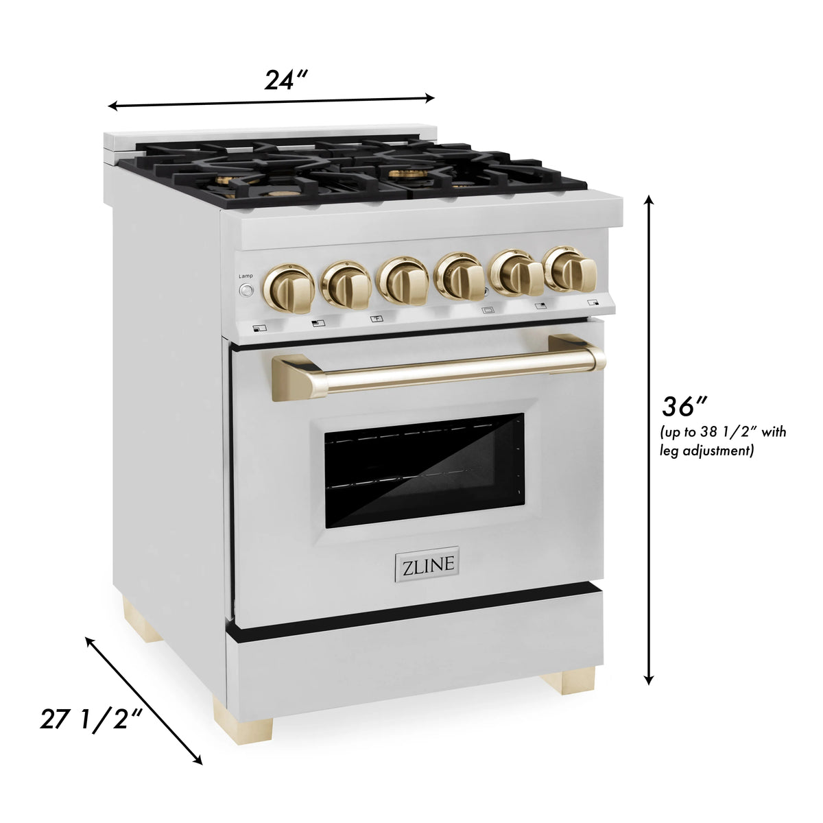 ZLINE - Autograph Edition 24&quot; 2.8 cu. ft. Dual Fuel Range with Gas Stove and Electric Oven in Stainless Steel with Gold Accents (RAZ-24-G)