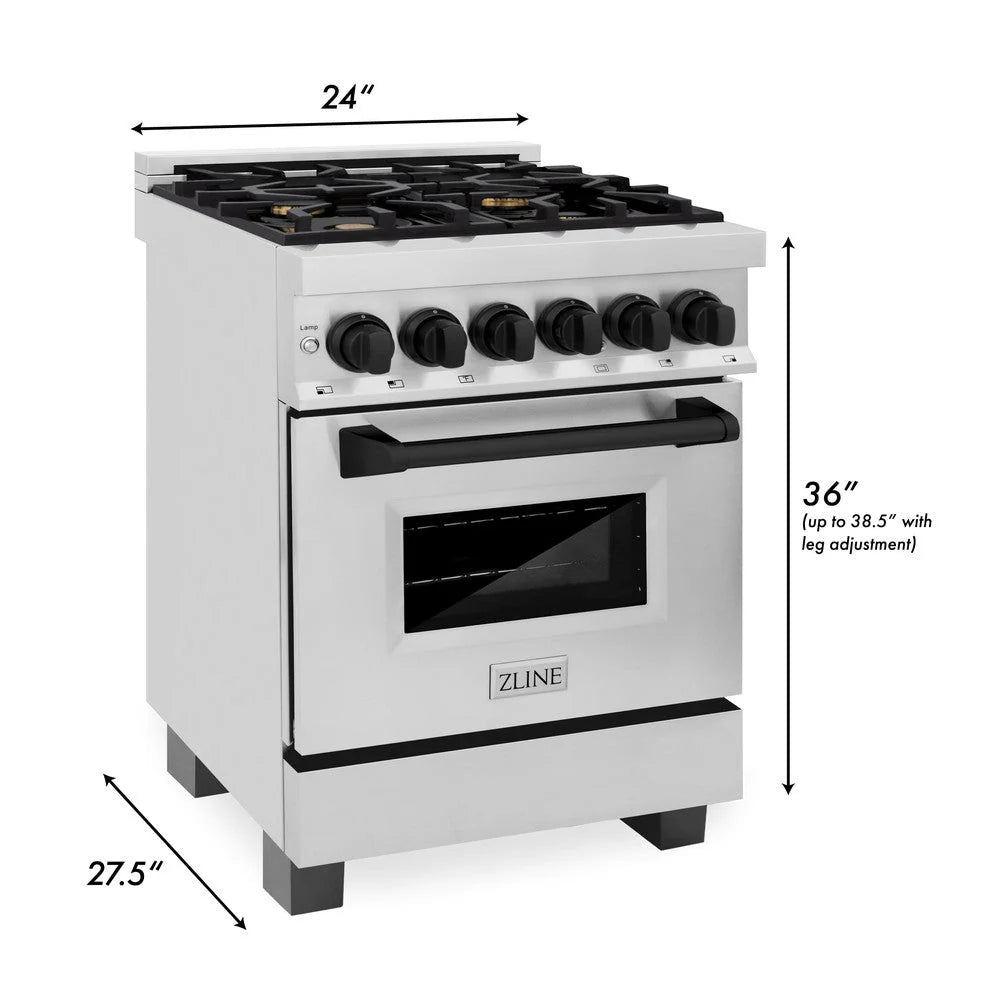 ZLINE - Autograph Edition 24 in. 2.8 cu. ft. Legacy Dual Fuel Range with 4 Burner Gas Cooktop and Electric Convection Oven in Stainless Steel and Matte Black Accents