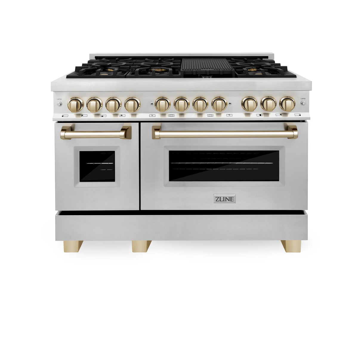 ZLINE - 48&quot; Autograph Edition Kitchen Package with Stainless Steel Dual Fuel Range, Range Hood, Dishwasher and Refrigeration with Gold Accents