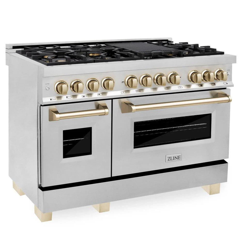 ZLINE - 48&quot; Autograph Edition Kitchen Package with Stainless Steel Dual Fuel Range and Range Hood with Gold Accents
