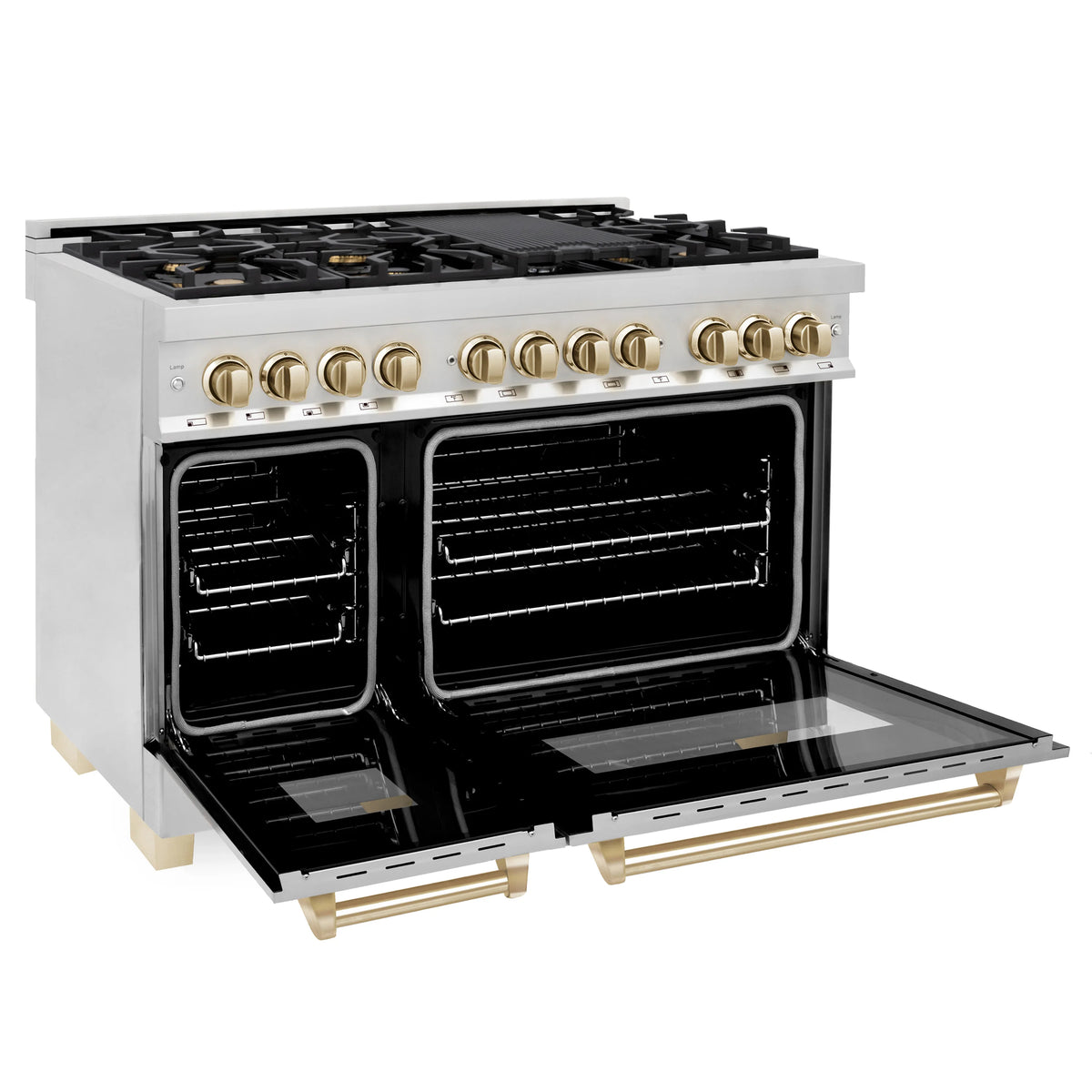 ZLINE - 48&quot; Autograph Edition Kitchen Package with Stainless Steel Dual Fuel Range, Range Hood, Dishwasher and Refrigeration with Gold Accents