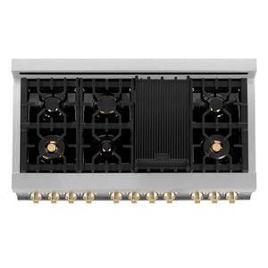 ZLINE - Autograph Edition 48 in. 6.0 cu. ft. Legacy Dual Fuel Range with 7 Burner Gas Cooktop and 2 Electric Ovens in Stainless Steel and Polished Gold Accents
