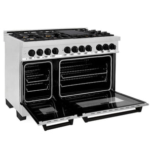 ZLINE - 48" Autograph Edition Kitchen Package with Stainless Steel Dual Fuel Range and Range Hood with Matte Black Accents (2AKP-RARH48-MB)