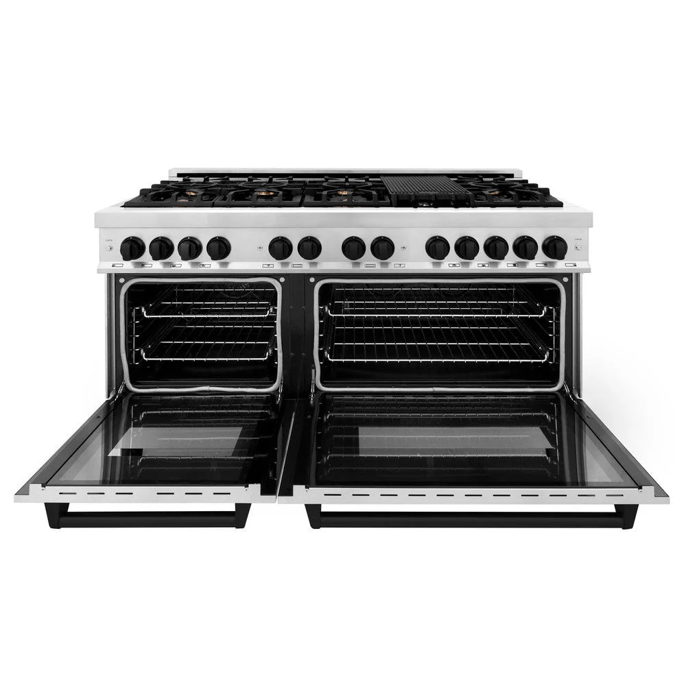 ZLINE - Autograph Edition 60 in. 7.4 cu. ft. Legacy Dual Fuel Range with 9 Burner Gas Cooktop and 2 Electric Convection Ovens in Stainless Steel and Matte Black Accents