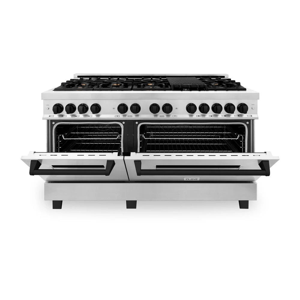 ZLINE - Autograph Edition 60 in. 7.4 cu. ft. Legacy Dual Fuel Range with 9 Burner Gas Cooktop and 2 Electric Convection Ovens in Stainless Steel and Matte Black Accents