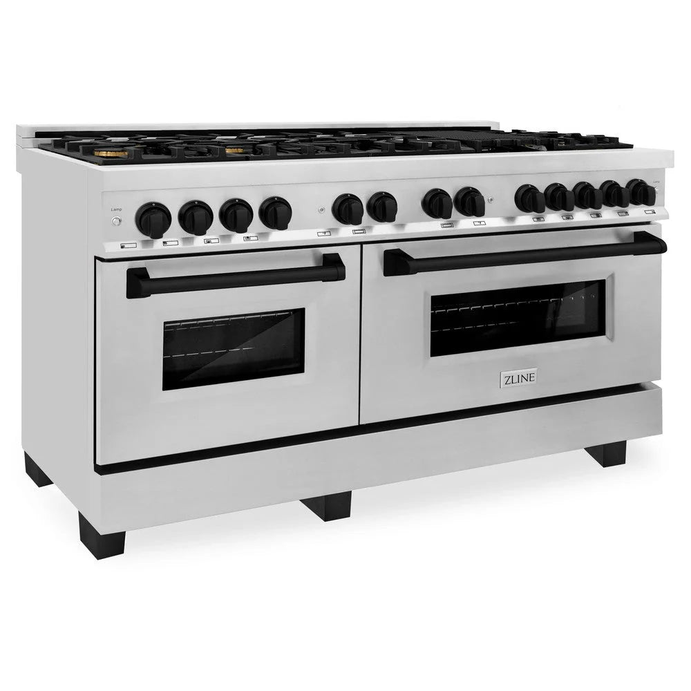 ZLINE - Autograph Edition 60 in. 7.4 cu. ft. Legacy Dual Fuel Range with 9 Burner Gas Cooktop and 2 Electric Convection Ovens in Stainless Steel and Matte Black Accents
