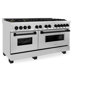 ZLINE - Autograph Edition 60 in. 7.4 cu. ft. Legacy Dual Fuel Range with 9 Burner Gas Cooktop and 2 Electric Convection Ovens in Stainless Steel and Matte Black Accents
