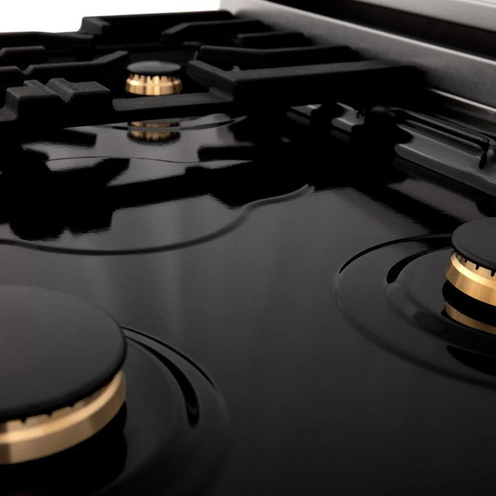 ZLINE - Autograph Edition 24 in. 2.8 cu. ft. Legacy Dual Fuel Range with 4 Burner Gas Cooktop and Electric Convection Oven in Stainless Steel with White Matte Door and Champagne Bronze Accents