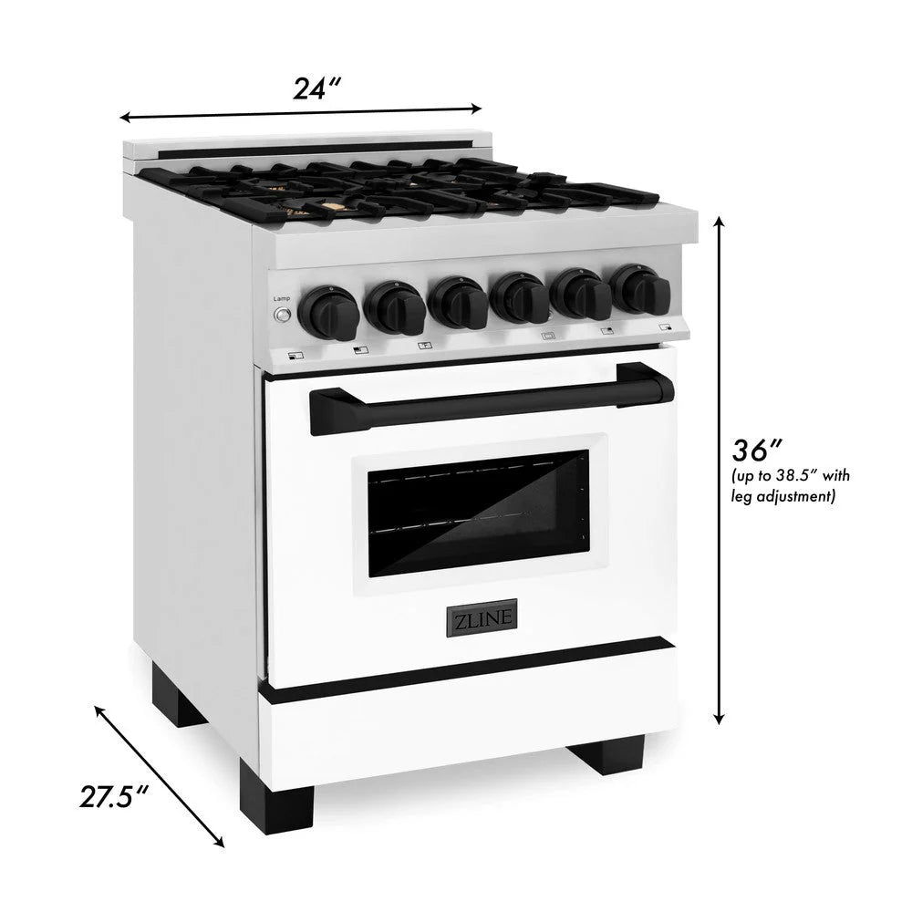 ZLINE - Autograph Edition 24 in. 2.8 cu. ft. Legacy Dual Fuel Range with 4 Burner Gas Cooktop and Electric Convection Oven in Stainless Steel with White Matte Door and Matte Black Accents