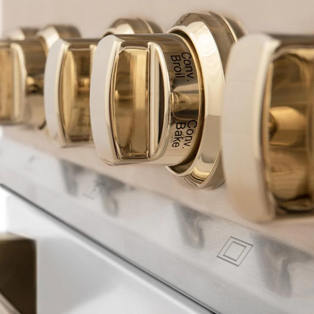 ZLINE - 36&quot; Autograph Edition Kitchen Package with Stainless Steel Dual Fuel Range with White Matte Door, Range Hood and Dishwasher with Polished Gold Accents