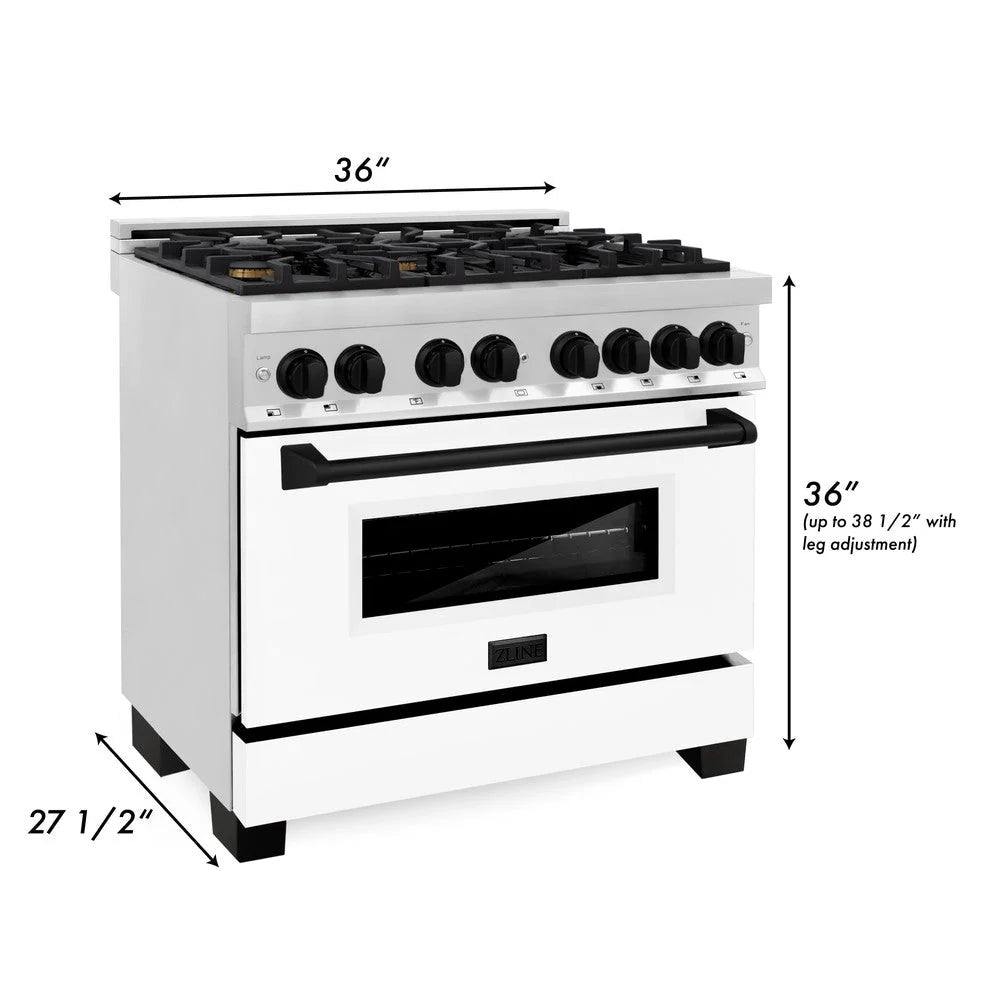 ZLINE - Autograph Edition 36 in. 4.6 cu. ft. Legacy Dual Fuel Range with 6 Burner Gas Cooktop and Electric Convection Oven in Stainless Steel with White Matte Door and Matte Black Accents