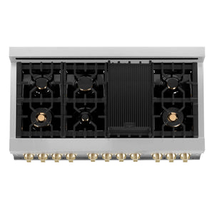 ZLINE - 48" Autograph Edition Kitchen Package with Stainless Steel Dual Fuel Range with White Matte Door and Range Hood with Gold Accents