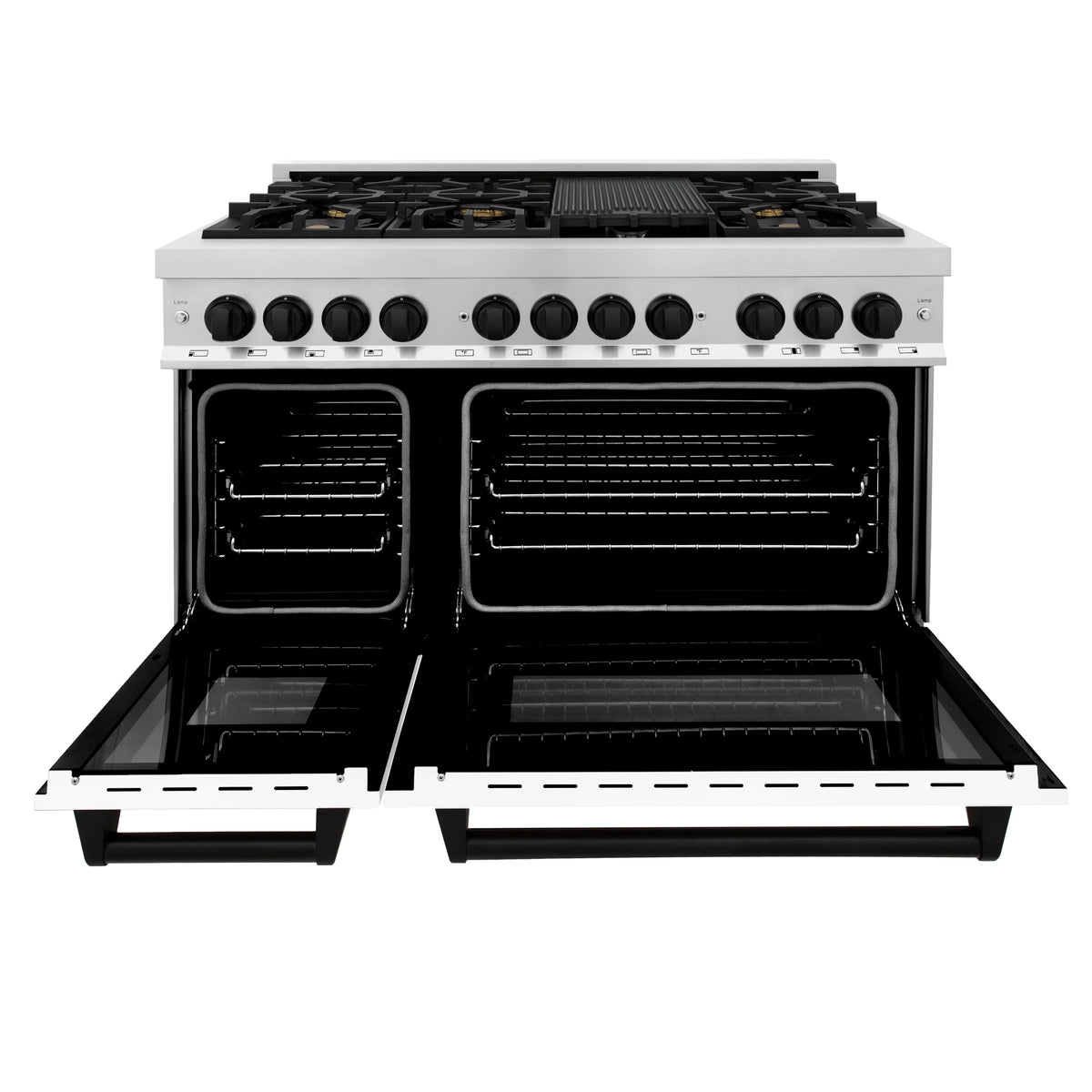 ZLINE - Autograph Edition 48 in. 6.0 cu. ft. Legacy Dual Fuel Range with 7 Burner Gas Cooktop and 2 Electric Ovens in Stainless Steel with White Matte Doors and Matte Black Accents