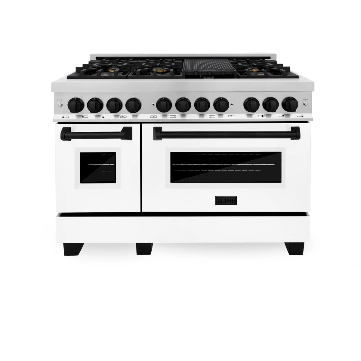 ZLINE - Autograph Edition 48 in. 6.0 cu. ft. Legacy Dual Fuel Range with 7 Burner Gas Cooktop and 2 Electric Ovens in Stainless Steel with White Matte Doors and Matte Black Accents