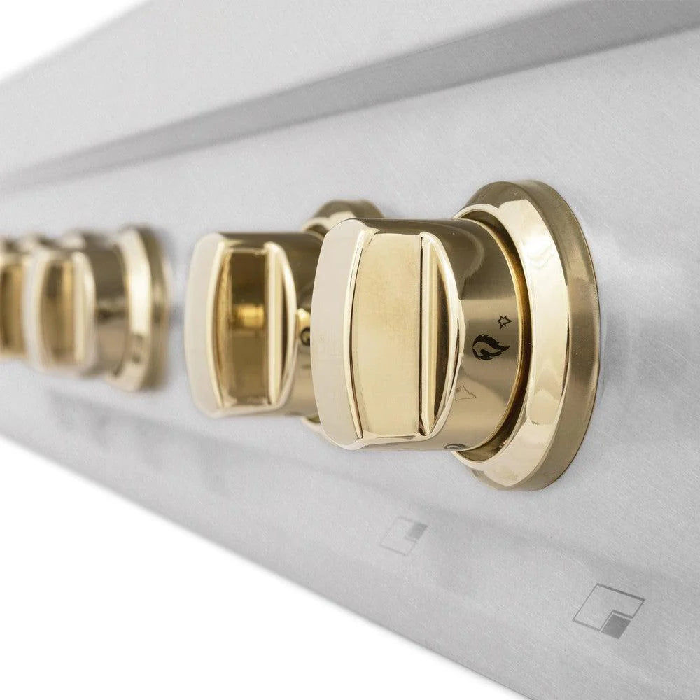 ZLINE - Autograph Edition 36 in. Legacy Gas Rangetop with 6 Burners and Porcelain Cooktop in Satin Stainless Steel with Polished Gold Accents