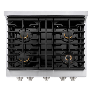 ZLINE - 30 in. 4.2 cu. ft. Paramount Dual Fuel Range with Gas Cooktop and Electric Convection Oven in Stainless Steel with 4 Brass Burners