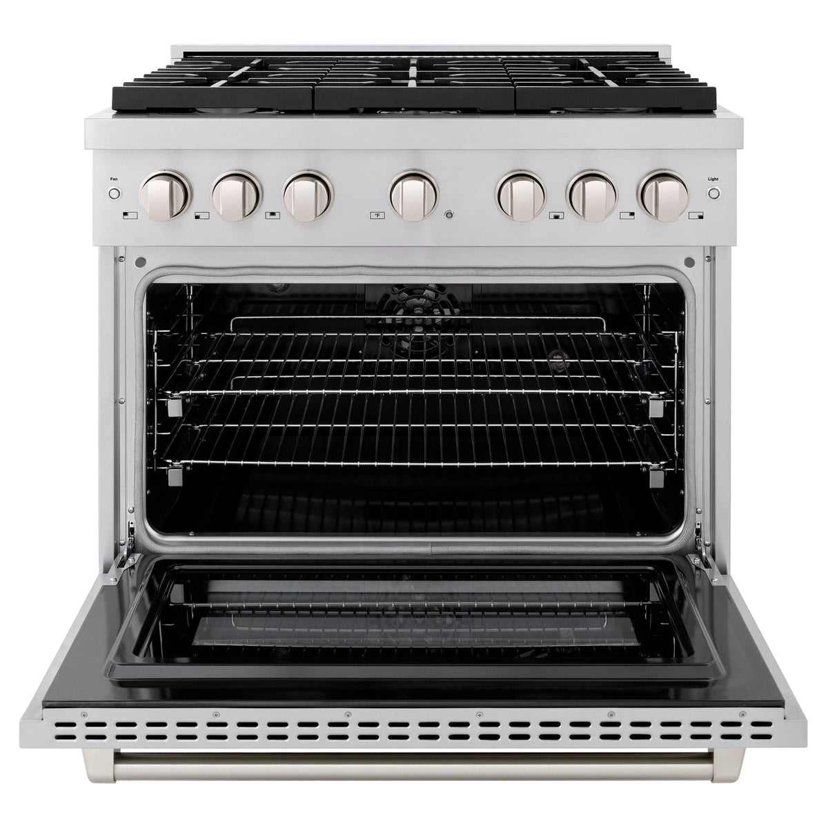 ZLINE - 36 in. 5.2 cu. ft. Paramount Dual Fuel Range with Gas Cooktop and Electric Convection Oven in Stainless Steel with 6 Brass Burners