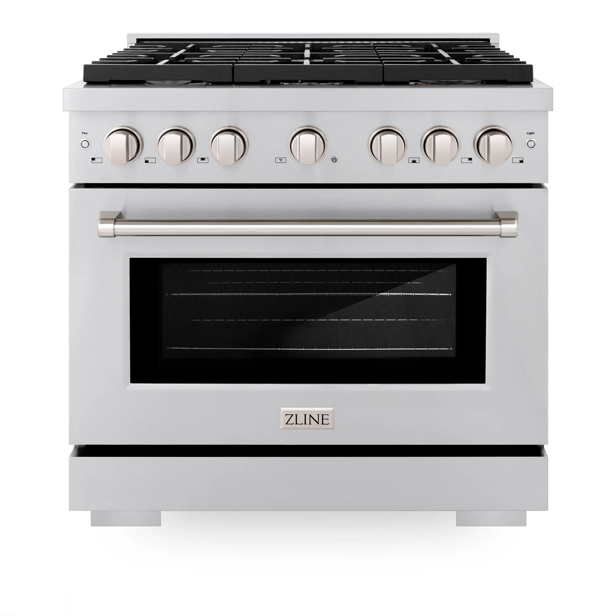 ZLINE - 36 in. 5.2 cu. ft. Paramount Dual Fuel Range with Gas Cooktop and Electric Convection Oven in Stainless Steel with 6 Brass Burners