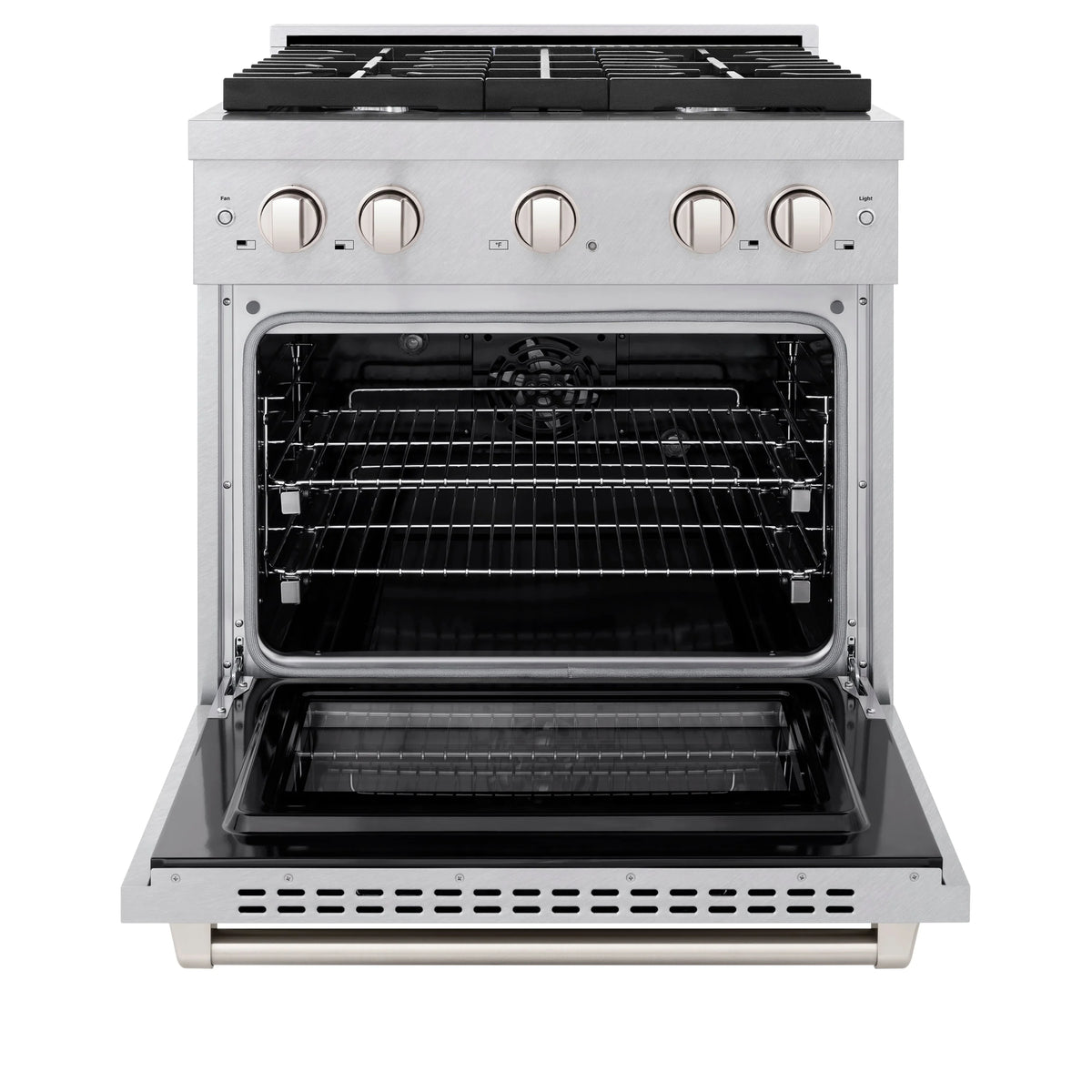 ZLINE - 30 in. 4.2 cu. ft. Paramount Dual Fuel Range with 4 Burner Gas Cooktop and Electric Convection Oven in Satin Stainless Steel (SDRS-30)